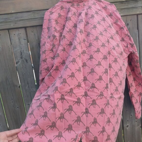 Vintage 80s Pink Cowboy Print Shirt 48" Chest Large Cotton Chambray - Picture 2 of 10
